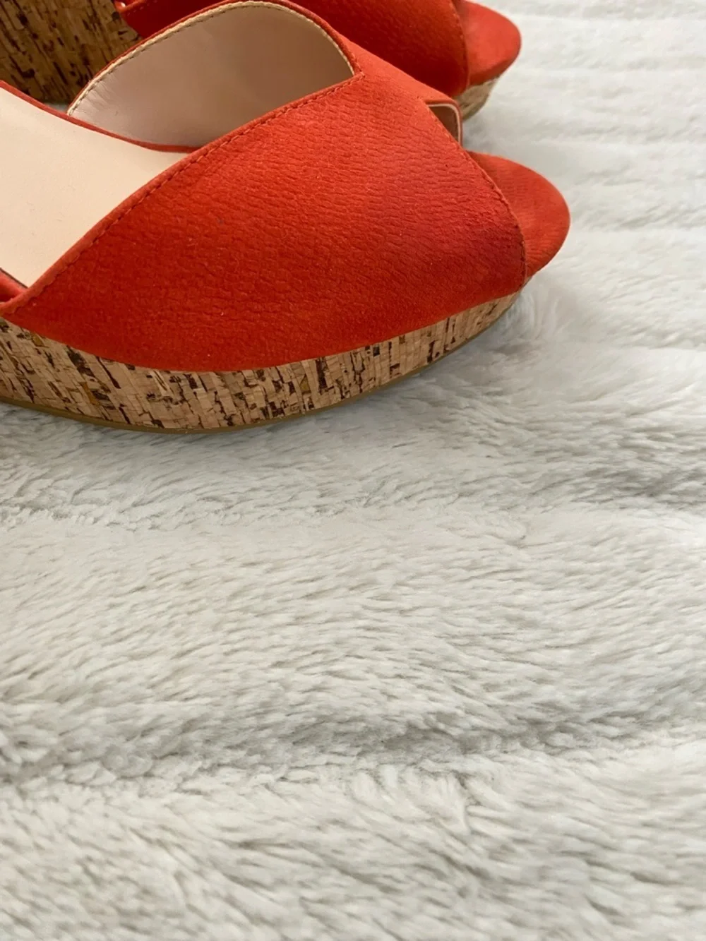 Nine West Orange Suede Wedge Sandals with Ankle Strap Size 10